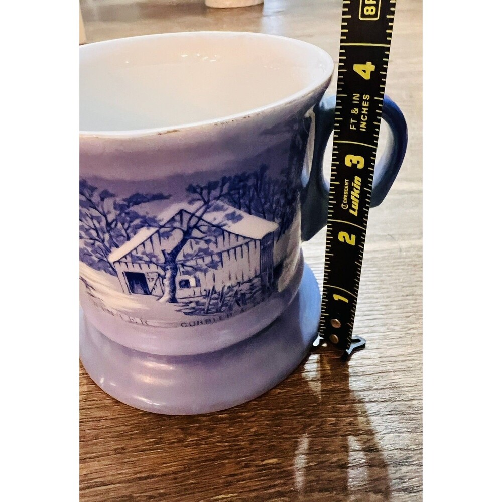 Vintage Currier & Ives Blue White Shaving Mug Transferware Farmhouse Decor - Picture 7 of 8